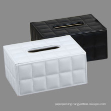 Black / White Stitched Grid Leather Tissue Paper Boxes